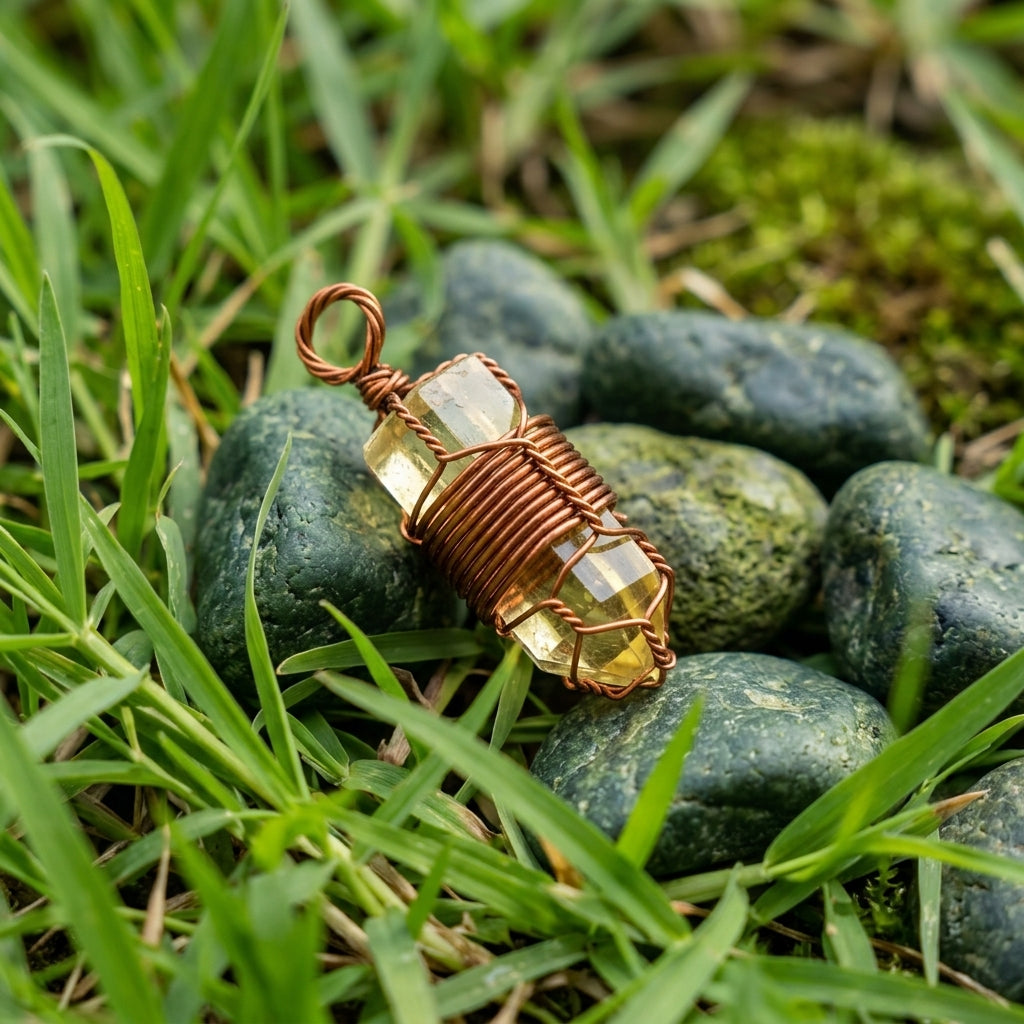 Citrine Point — Copper Wire Wrap Pendant