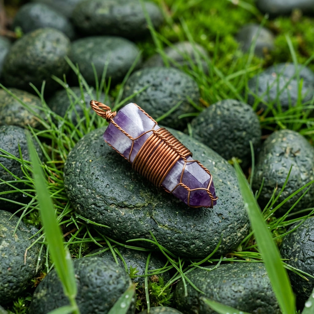 Amethyst Point — Copper Wire Wrap Pendant