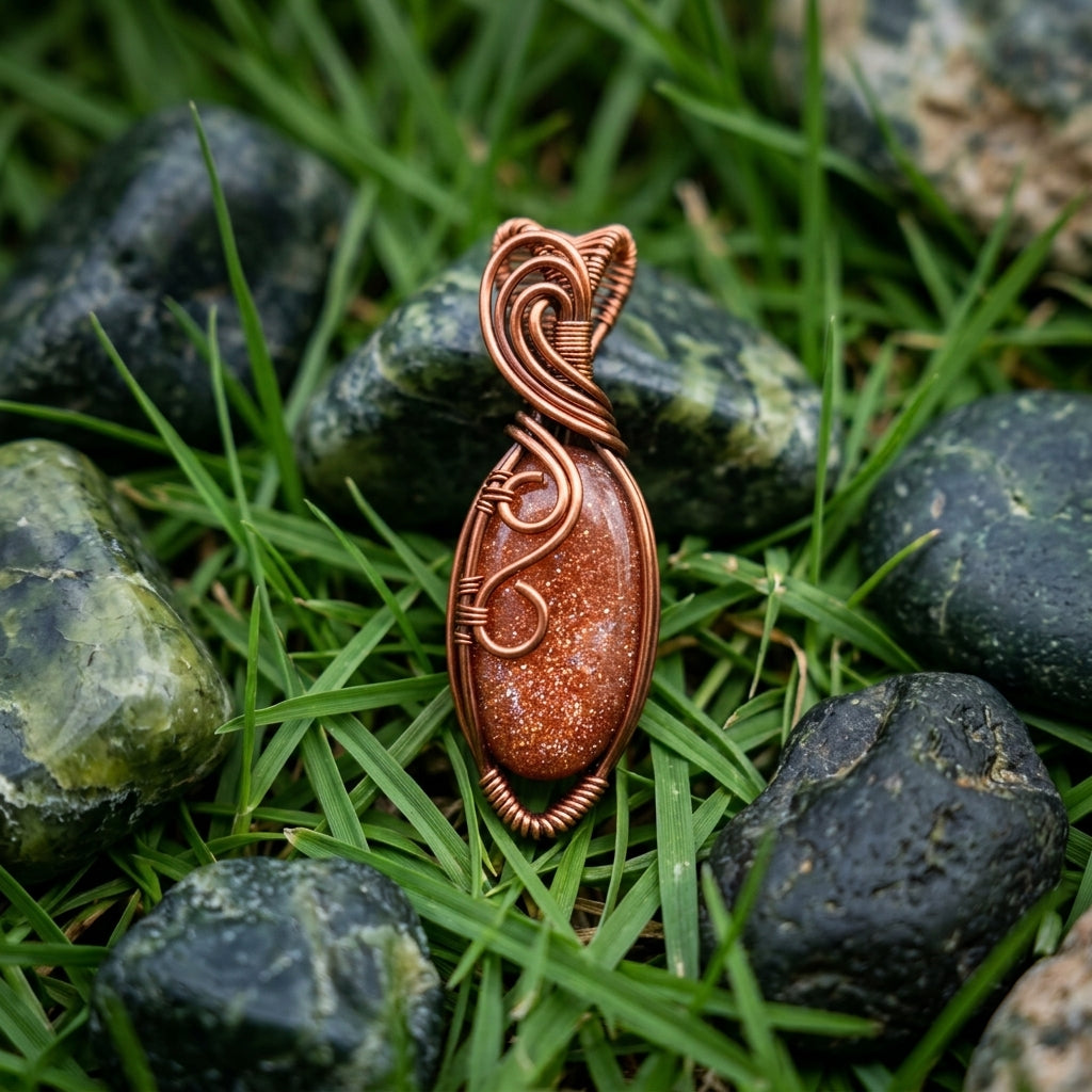 Sunstone Solar Crown — Copper Wire Wrap Pendant S4