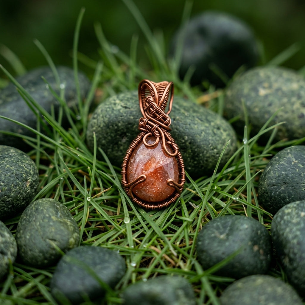 Sunstone Solar Crown — Copper Wire Wrap Pendant S2