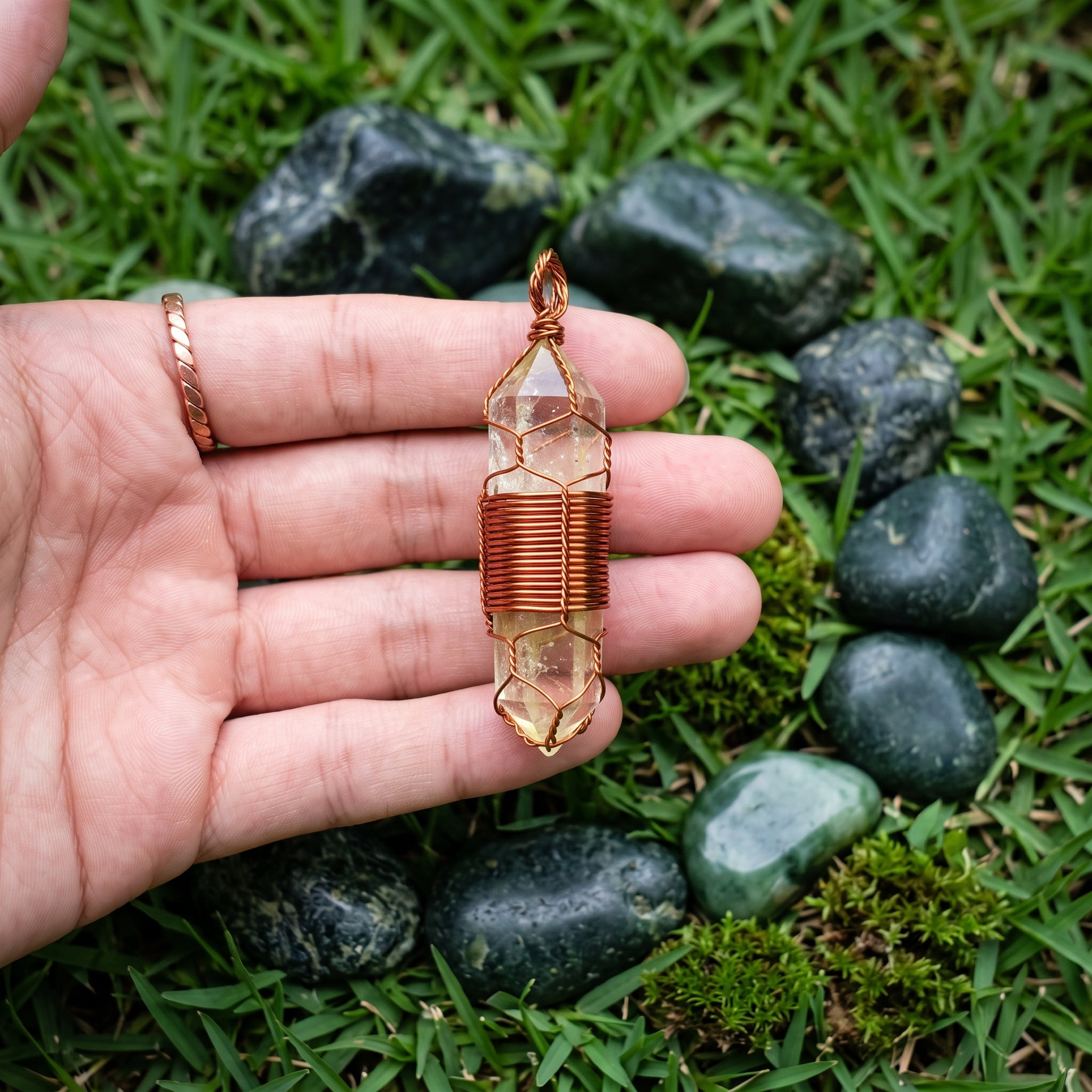 Copper Wrapped Double-Terminated Clear Quartz