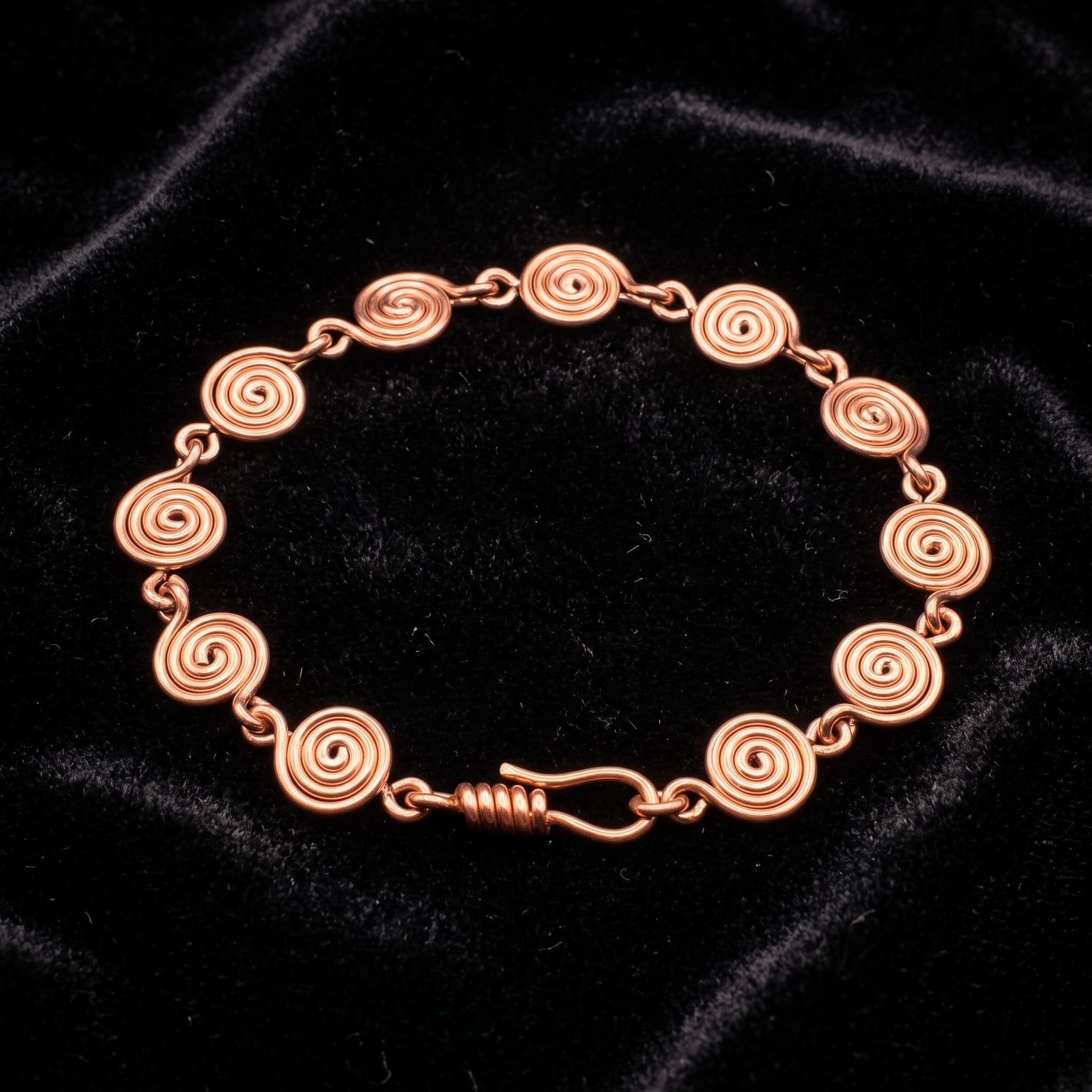 Spiral Disc Copper Bracelet - Handmade Coiled Wire Chain Link Bracelet