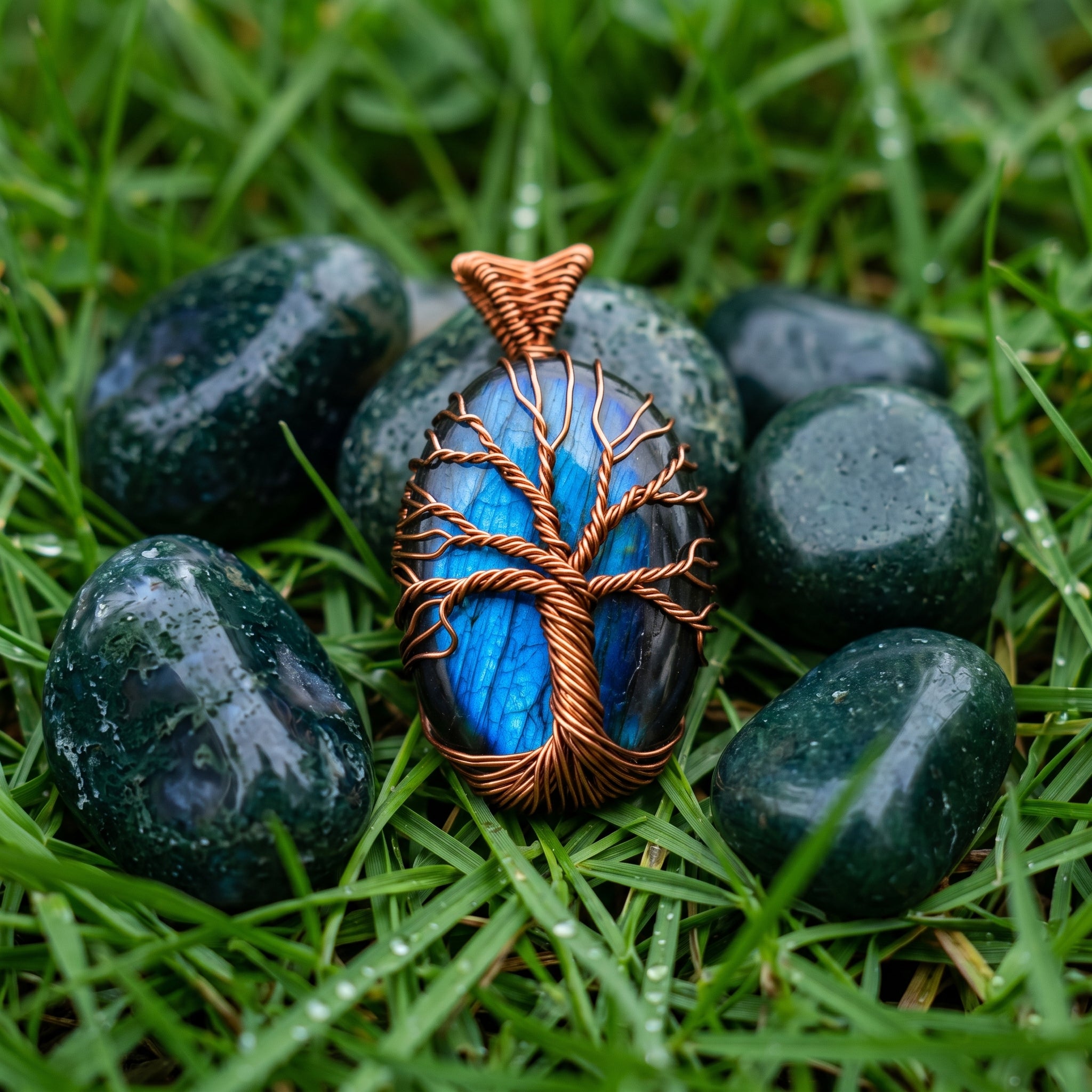Tree of Life Pendant – Natural Labradorite Stone