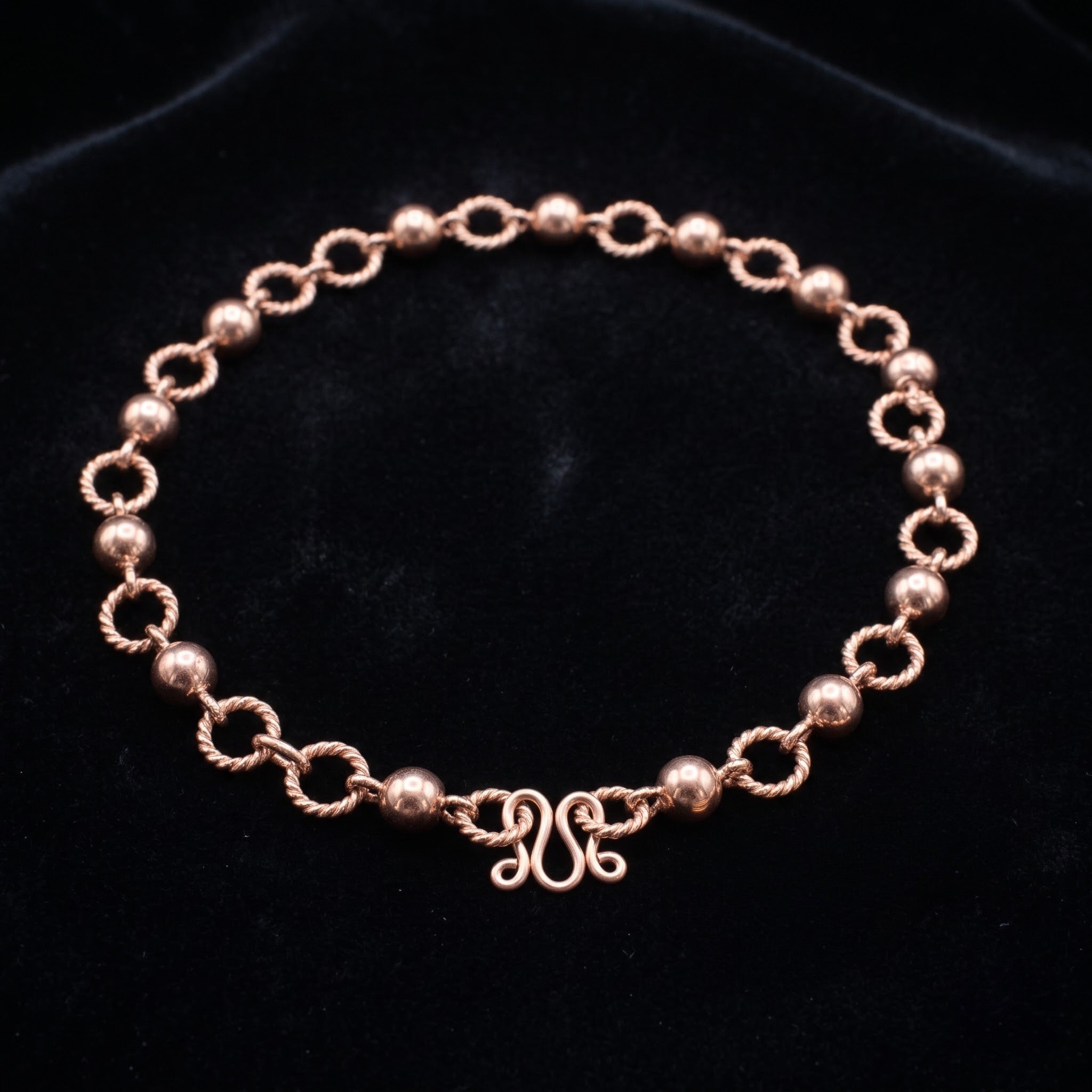 Twisted Rope Bead Copper Bracelet Ornate Clasp - Handmade Copper Chain