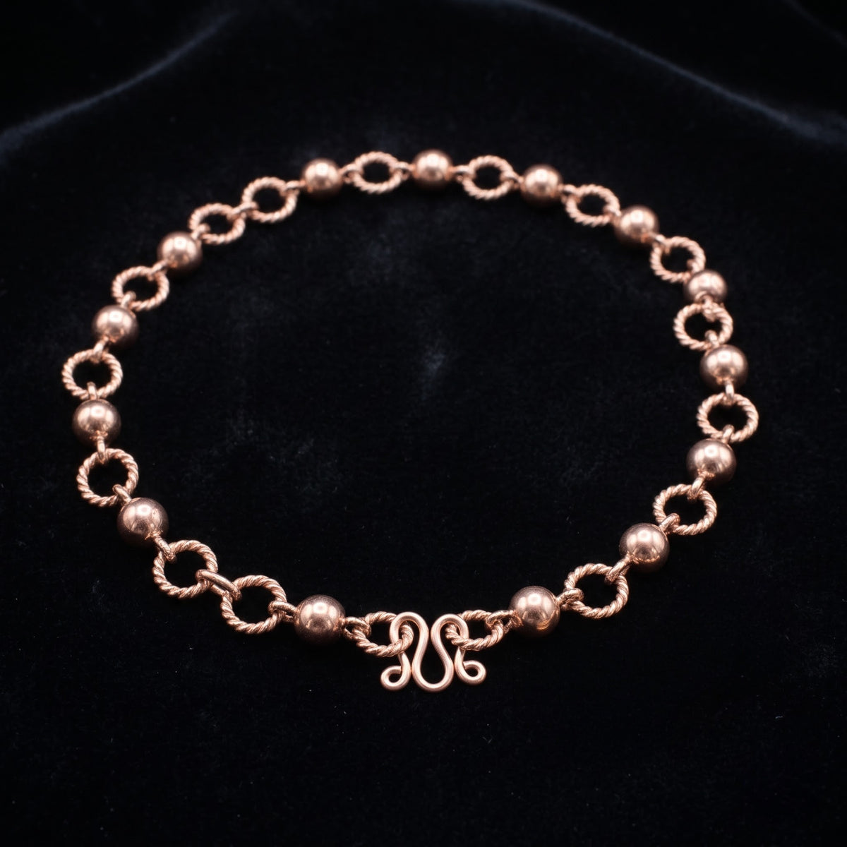 Ripple Anklet — Handforged Copper Beads & Twisted Rope Links