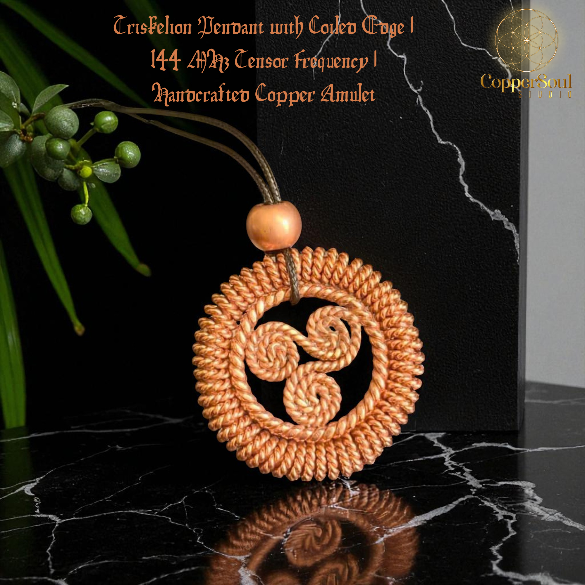 Triskelion Pendant with Coiled Edge – 144 MHz Copper Amulet