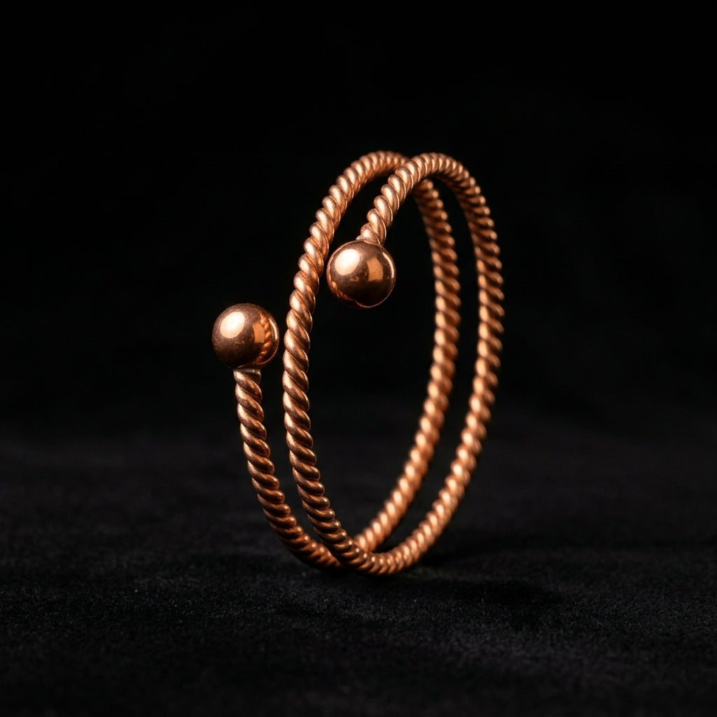 Twisted Copper Bracelet with Ball Ends – Sacred Geometry Design (177 / 188 / 528 MHz Inspired)
