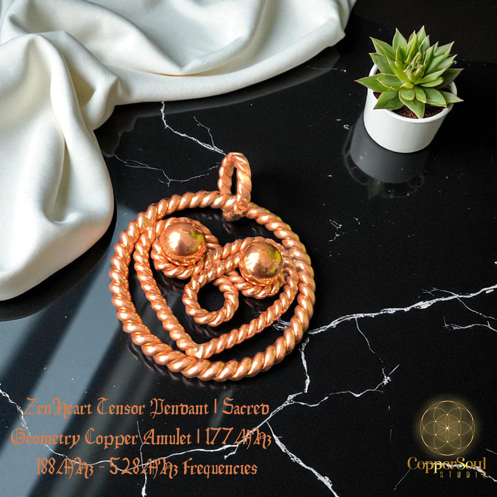 ZenHeart Tensor Pendant – Sacred Geometry Copper Amulet