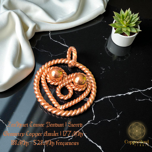 ZenHeart Tensor Pendant – Sacred Geometry Copper Amulet
