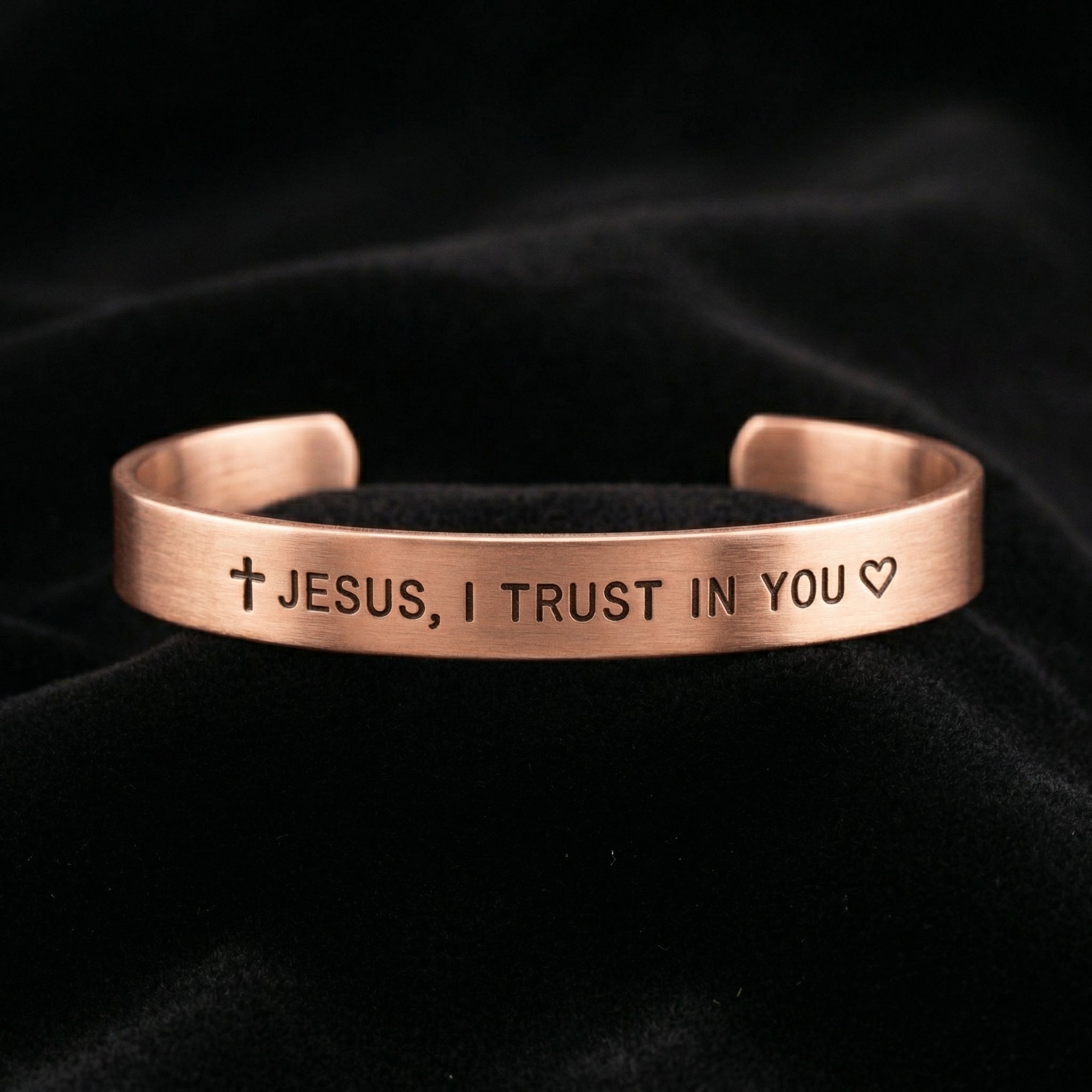 Open Copper Cuff Bracelet – Hand-Engraved Cross Symbol