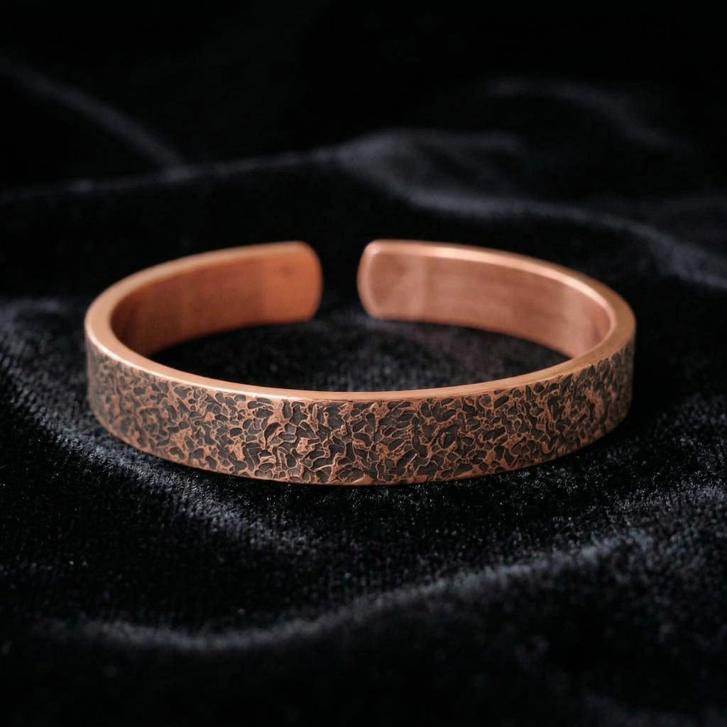 Rustic Solid Copper Cuff Bracelet – Vintage Textured Design S1