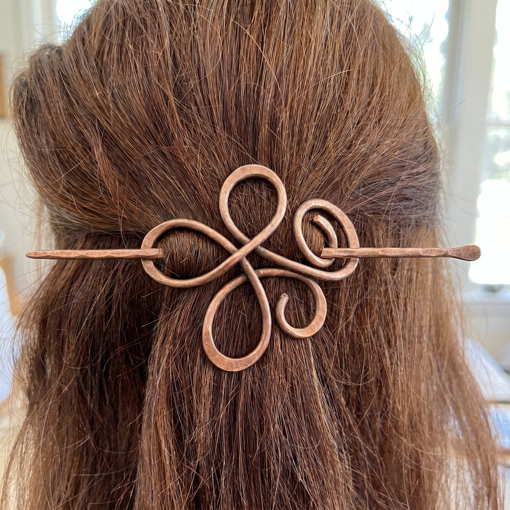 Copper Hair Slide – Celtic Petal Knot