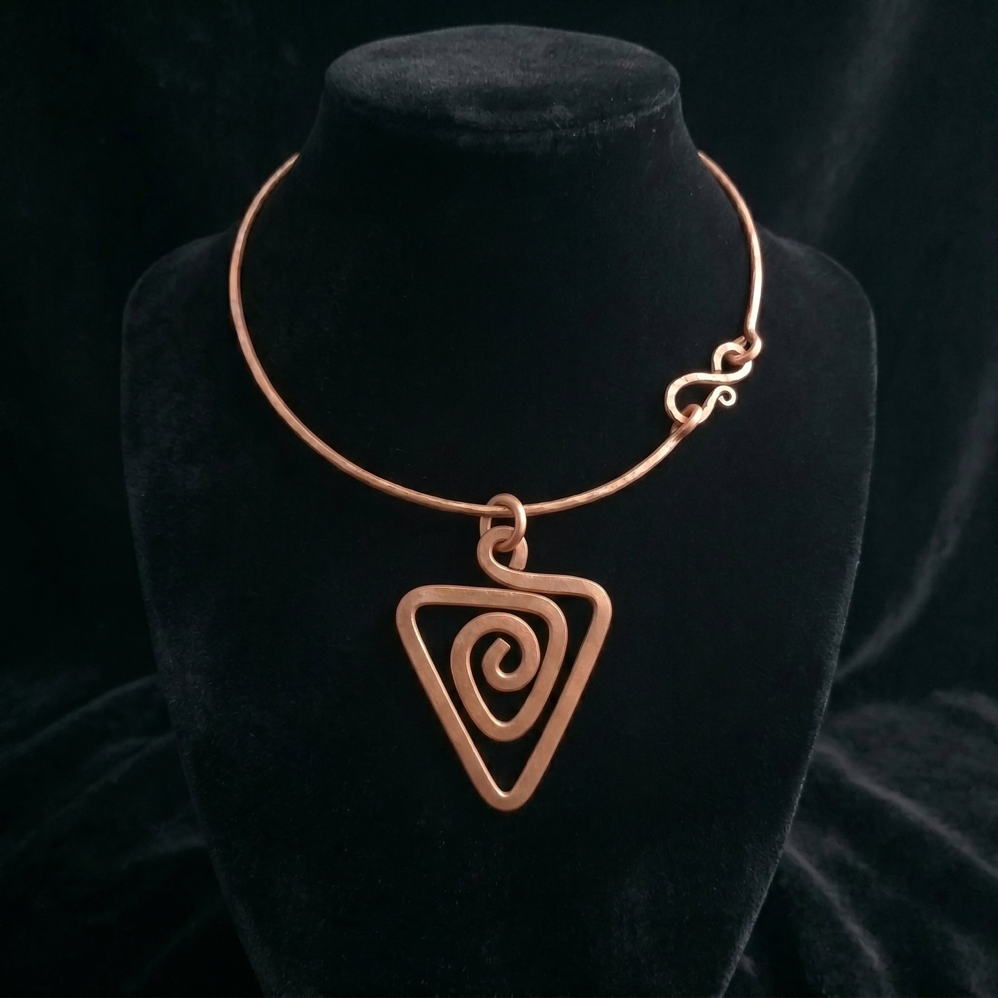 Handcrafted Copper Choker — Triangle Spiral Pendant