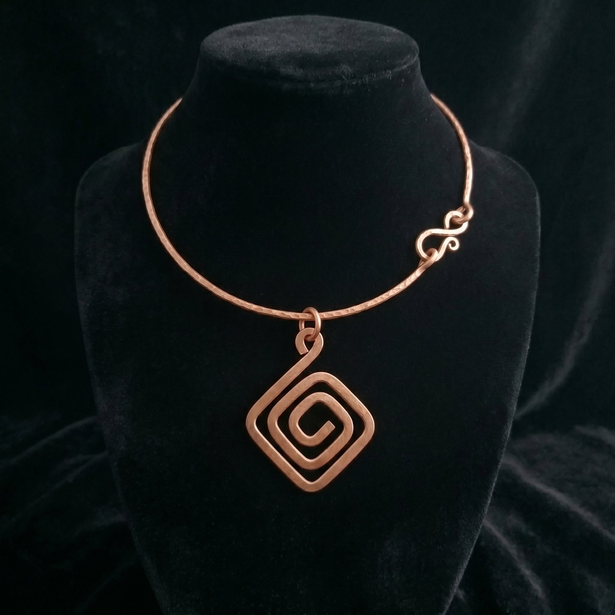 Handmade Copper Torque Necklace — Square Swirl