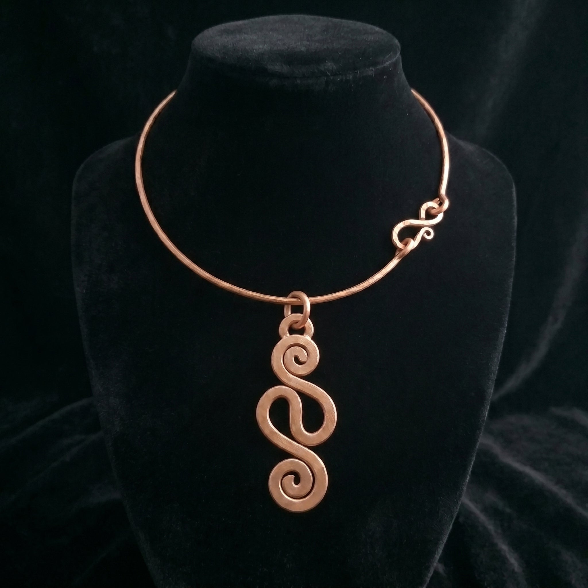 Handcrafted Copper Choker — Double Spiral Pendant