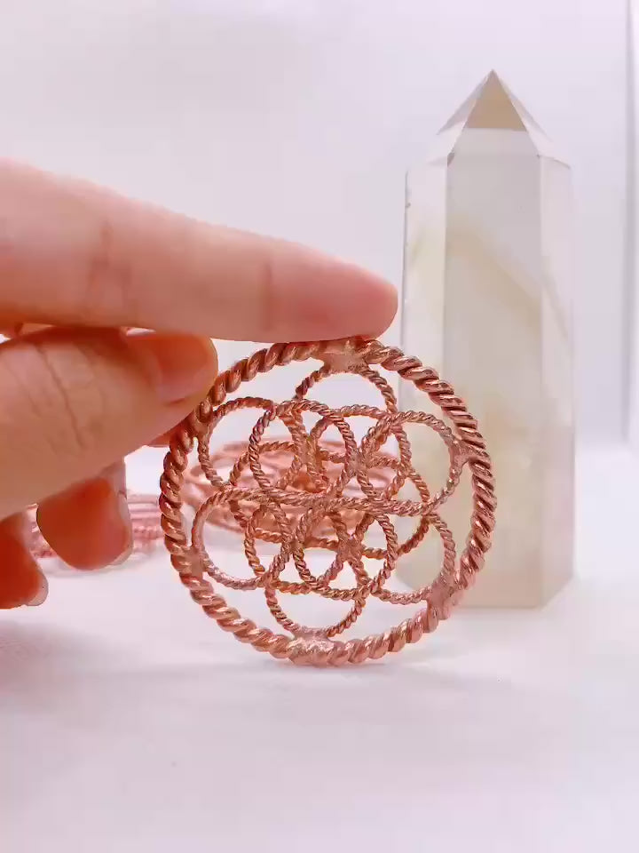 Tensor Flower with 188 MHz + Galactic Cubit Rings – Pure Red Copper