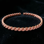 Flat Twisted Copper Bracelet – Pure Red Copper Open Cuff
