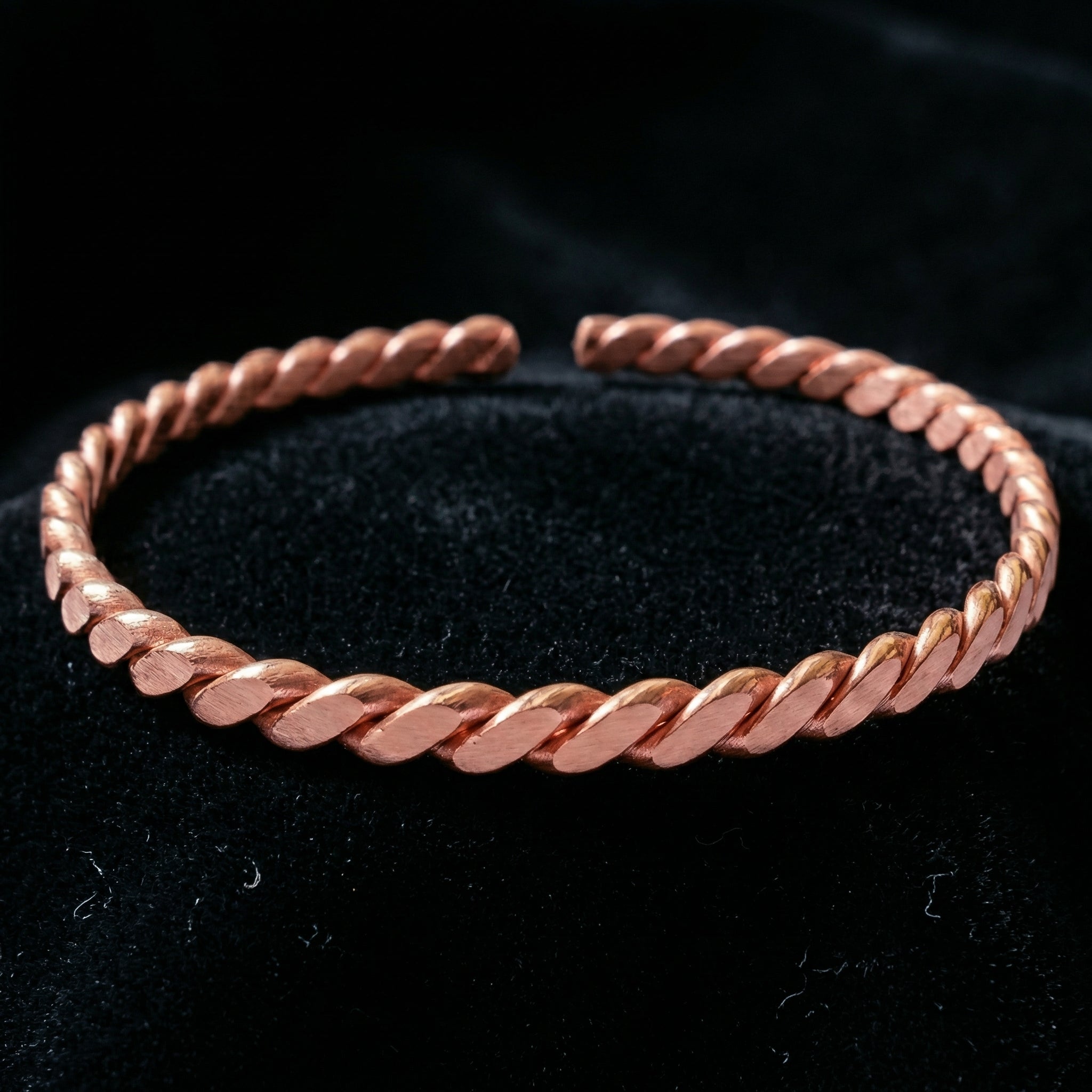 Flat Twisted Copper Bracelet – Pure Red Copper Open Cuff