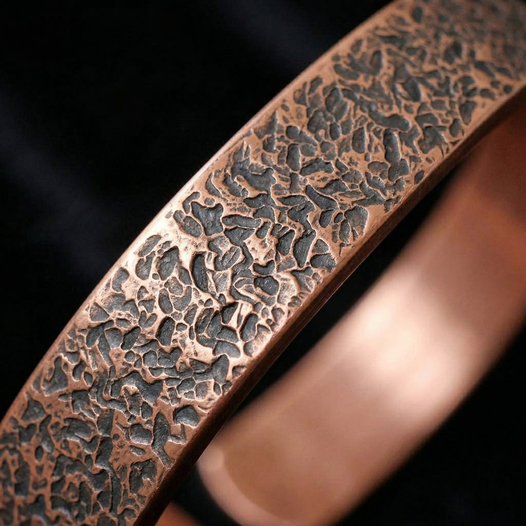 Rustic Solid Copper Cuff Bracelet – Vintage Textured Design S1