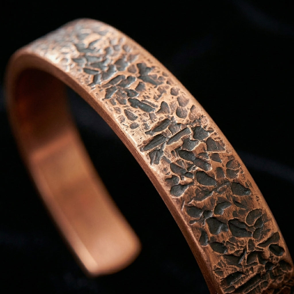Rustic Solid Copper Cuff Bracelet – Vintage Textured Design - FREE