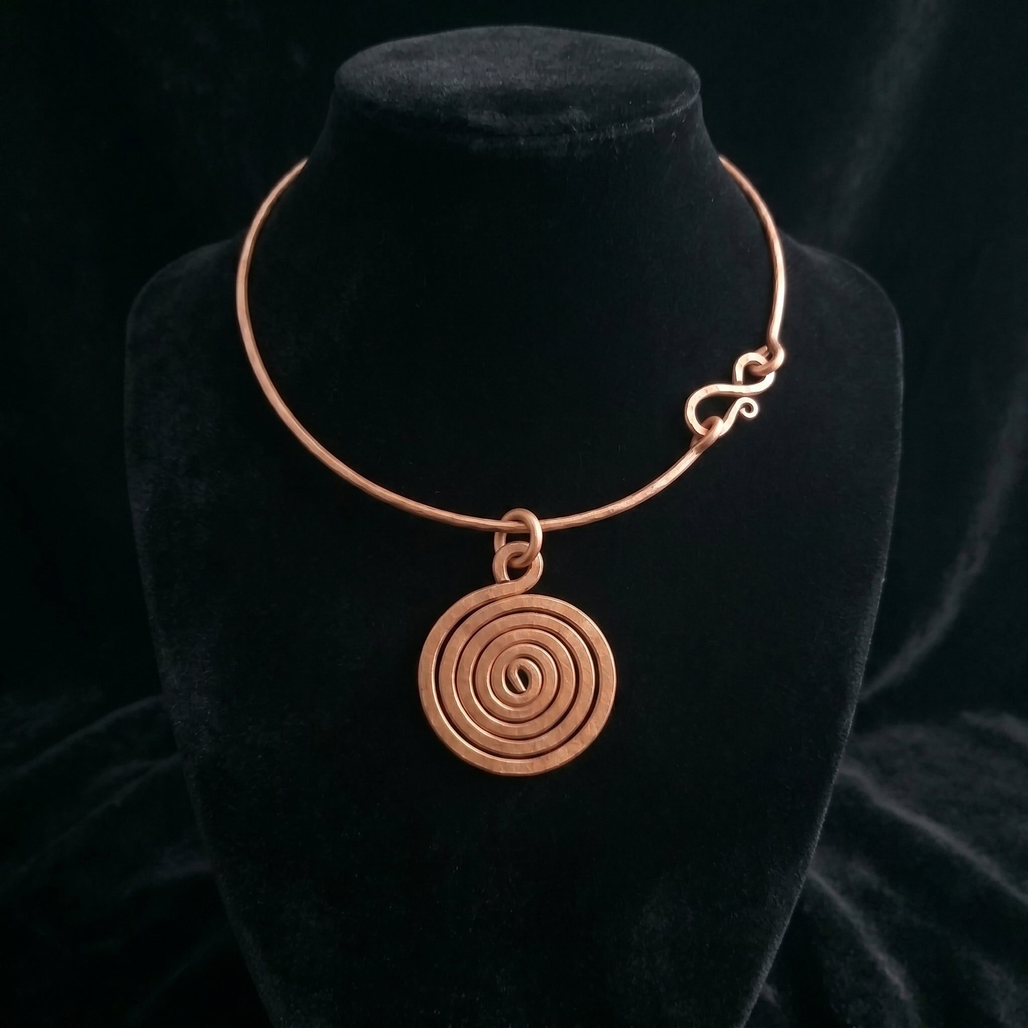 Handcrafted Copper Choker — Concentric Spiral Pendant