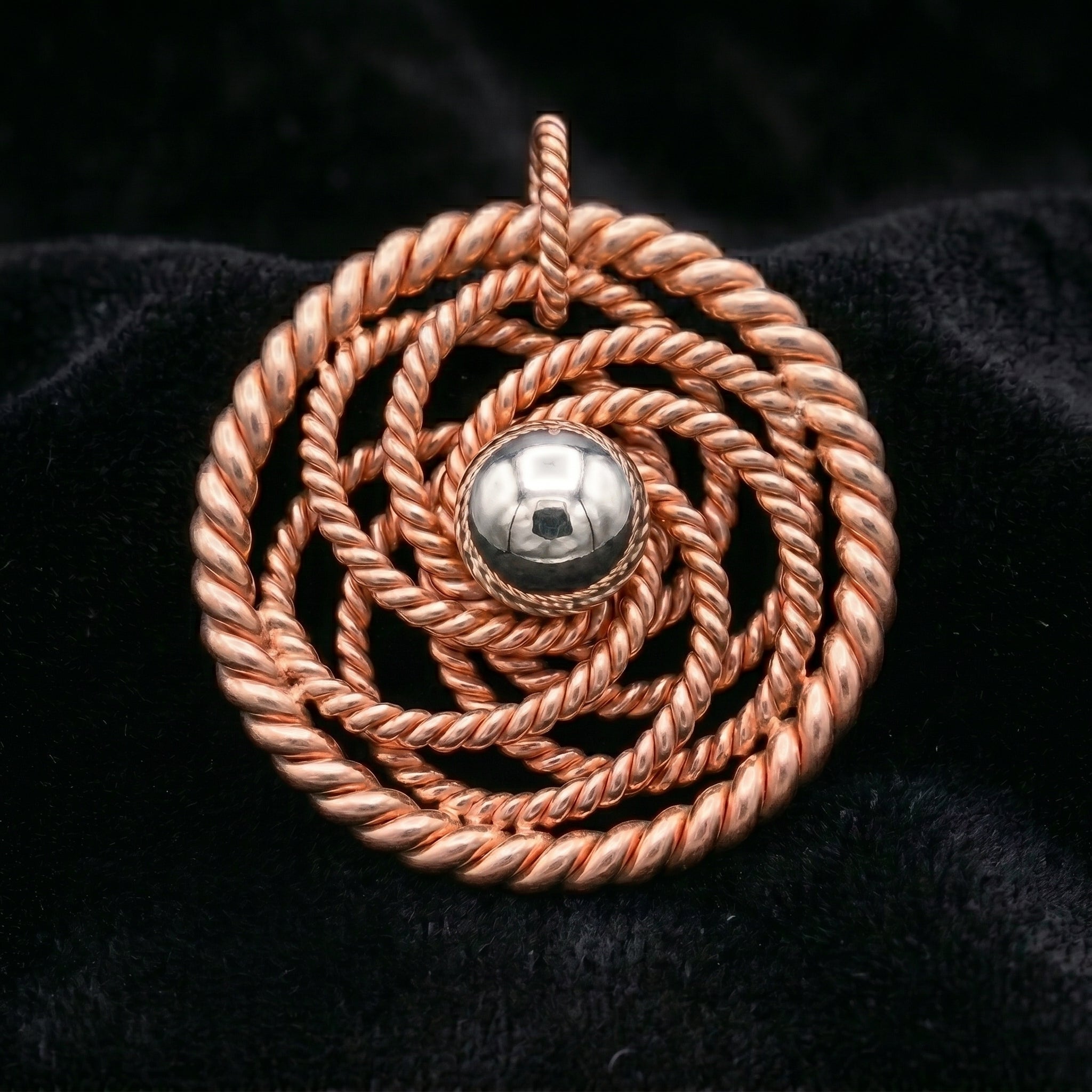Handmade Copper Spiral Pendant P2 - Silver ball